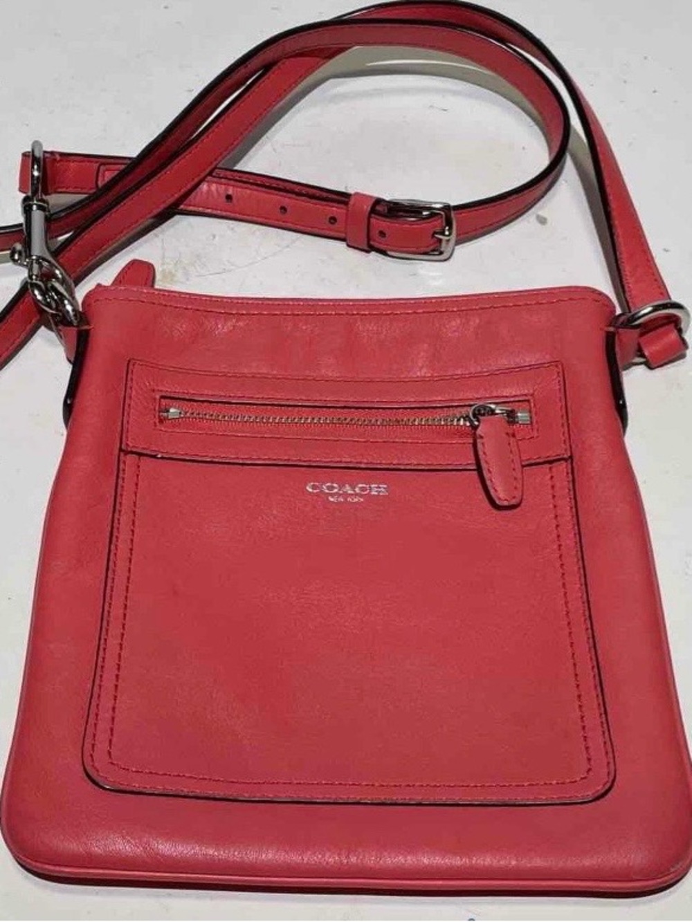 New Price Drop! Coach Coral-Red Leather Crossbody Bag